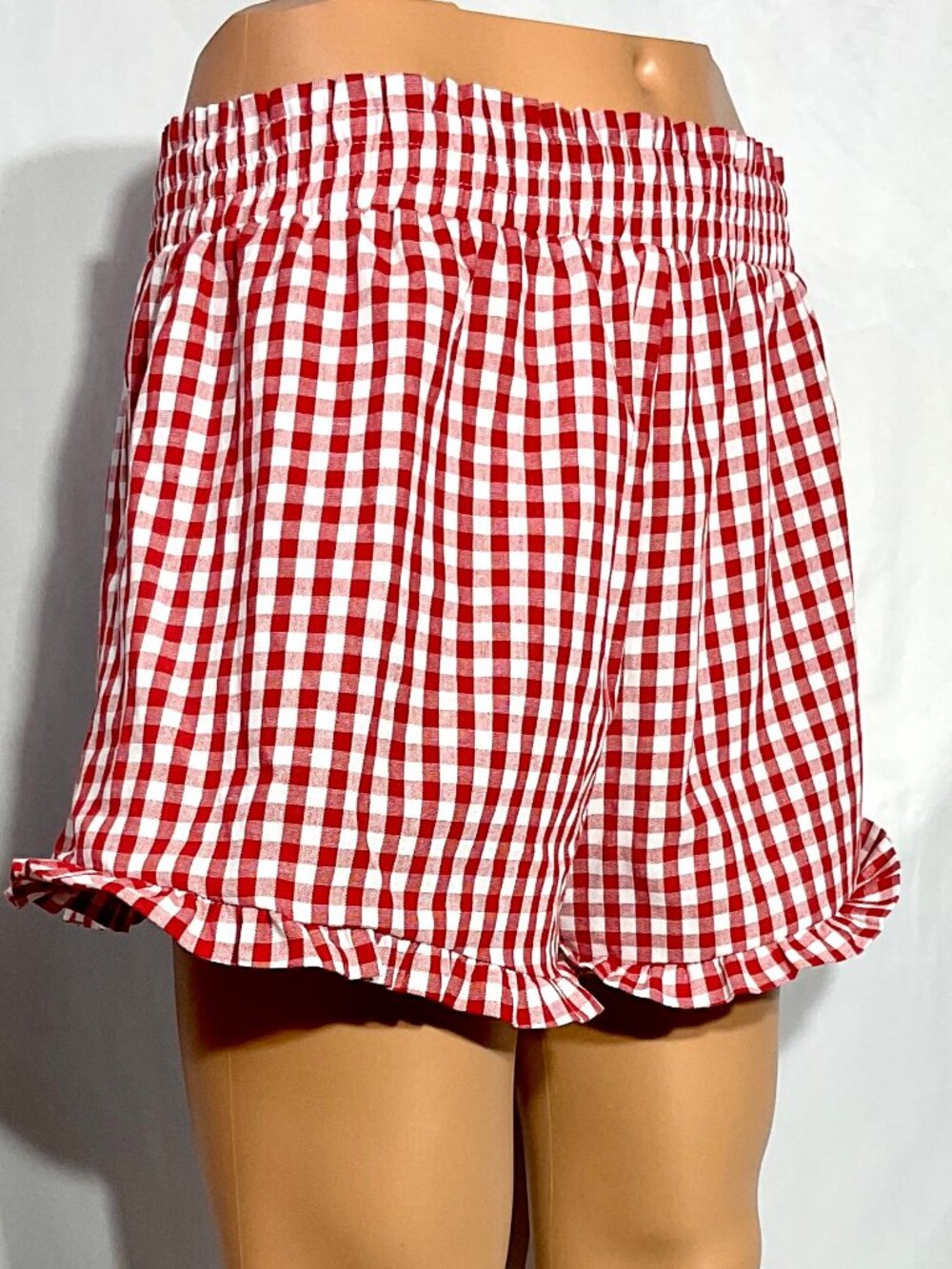 Red Gingham XXL Shorts Ruffled Hems